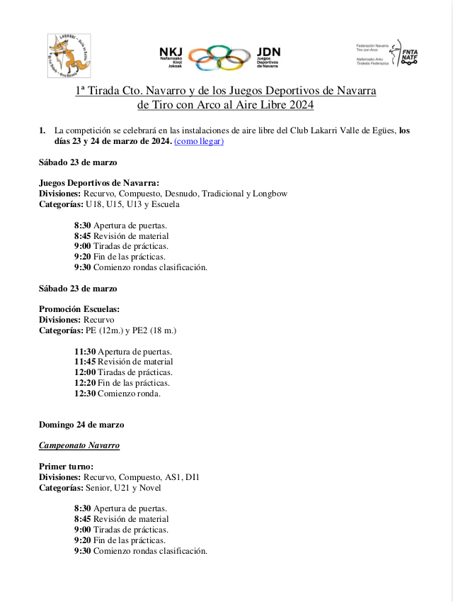 CIRCULAR 1&ordf; Tirada Cto. Navarro y JDN de Tiro con Arco al Aire Libre 2024